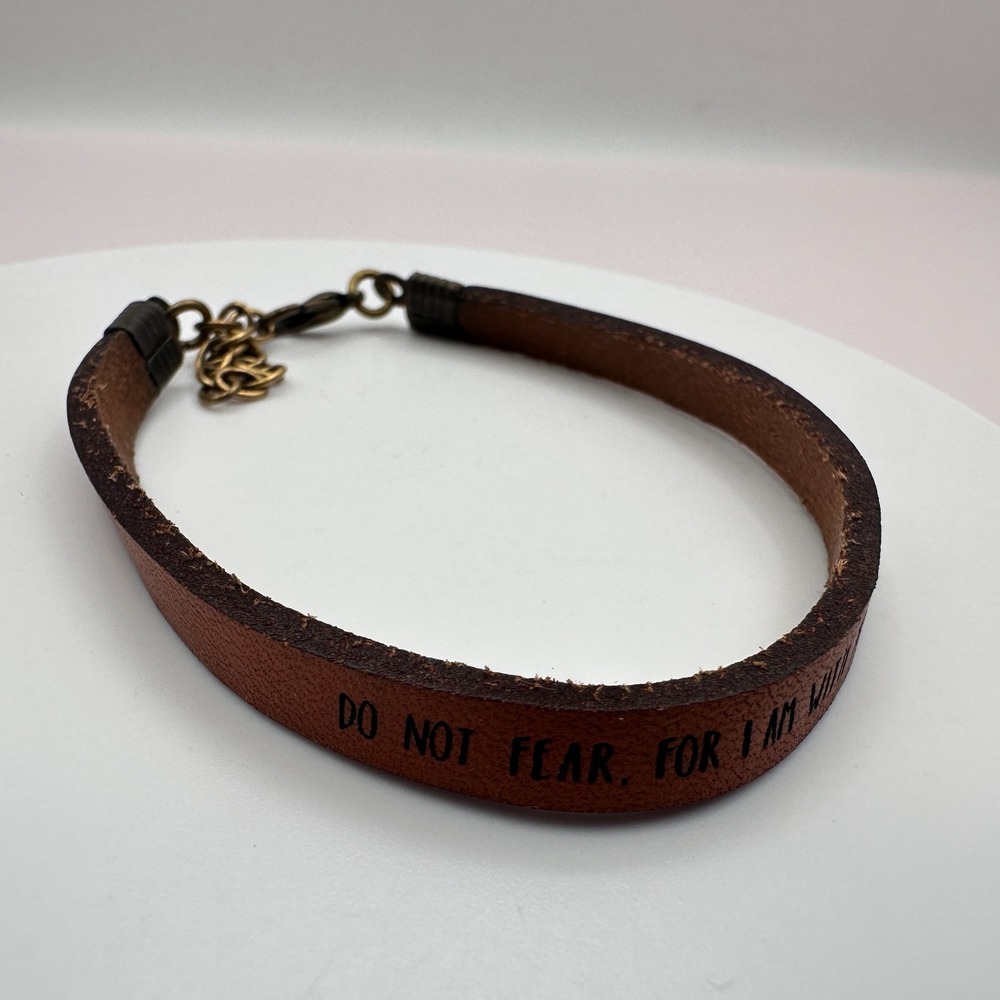 Vintage Y2K Gold Tone Brown Leather Isaiah 41:10 Quote Bracelet Women's Jewelry
